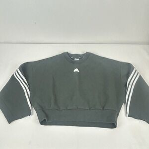 Adidas Women's Crop Sweatshirt 3 Stripe Gray Size Large 84%Cotton/Poly